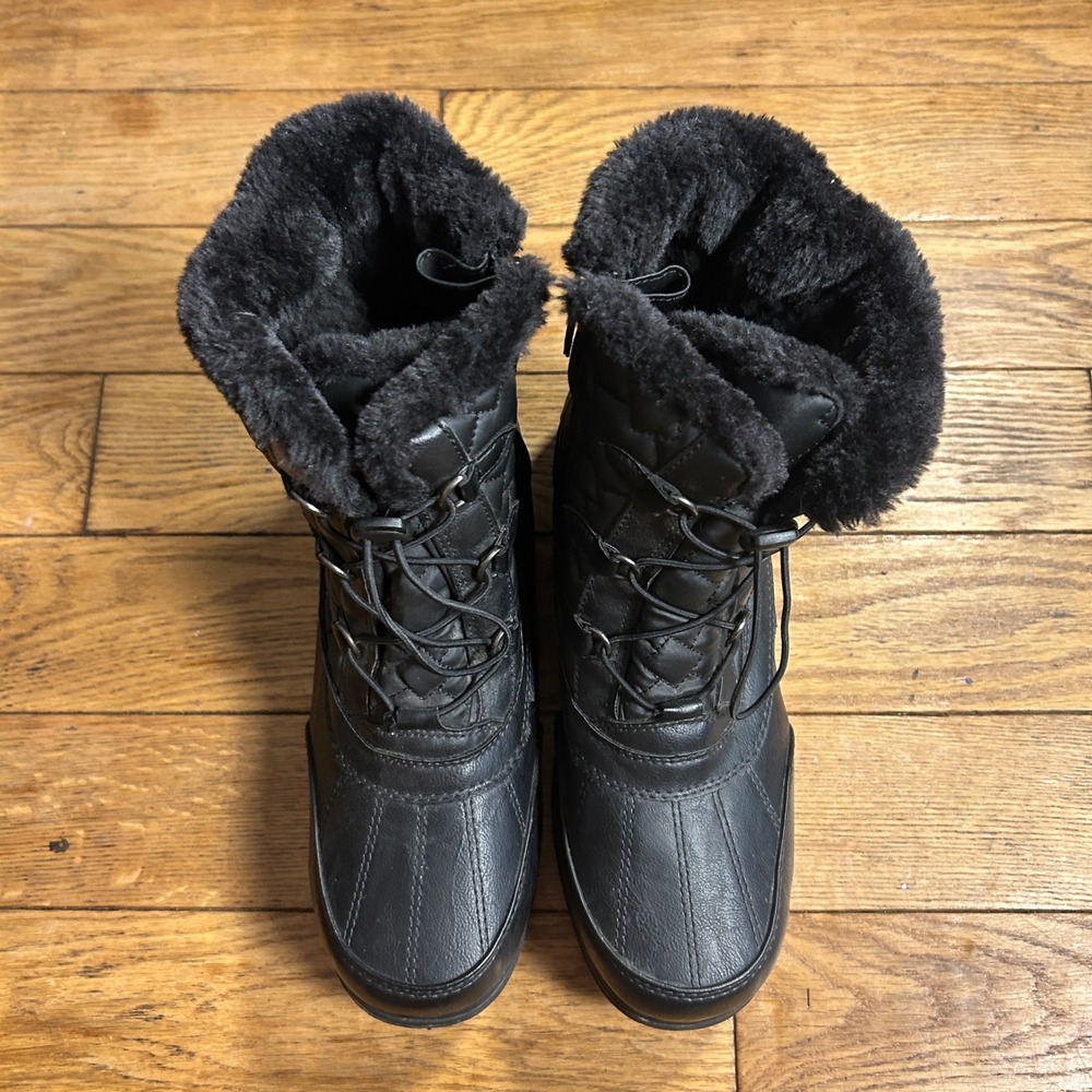 Totes Adrian Women Black Quilted Faux Fur Lined Winter Snow Boots Size 10M - Picture 3 of 5